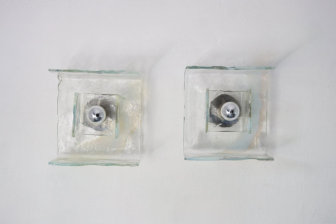 Pair of Murano glass wall sconces attributed to Mazzega, 1970s 3