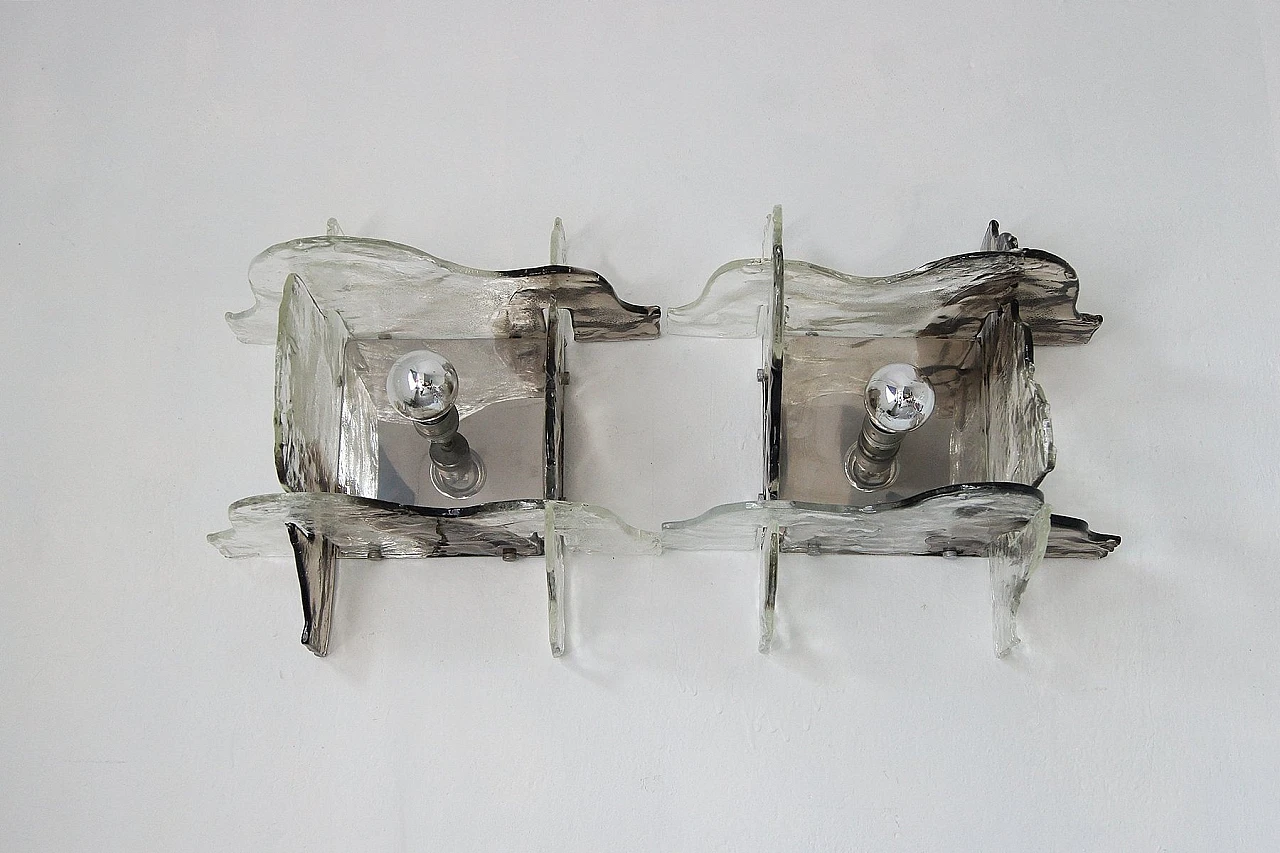 Pair of Murano glass wall sconces attributed to Mazzega, 1970s 3