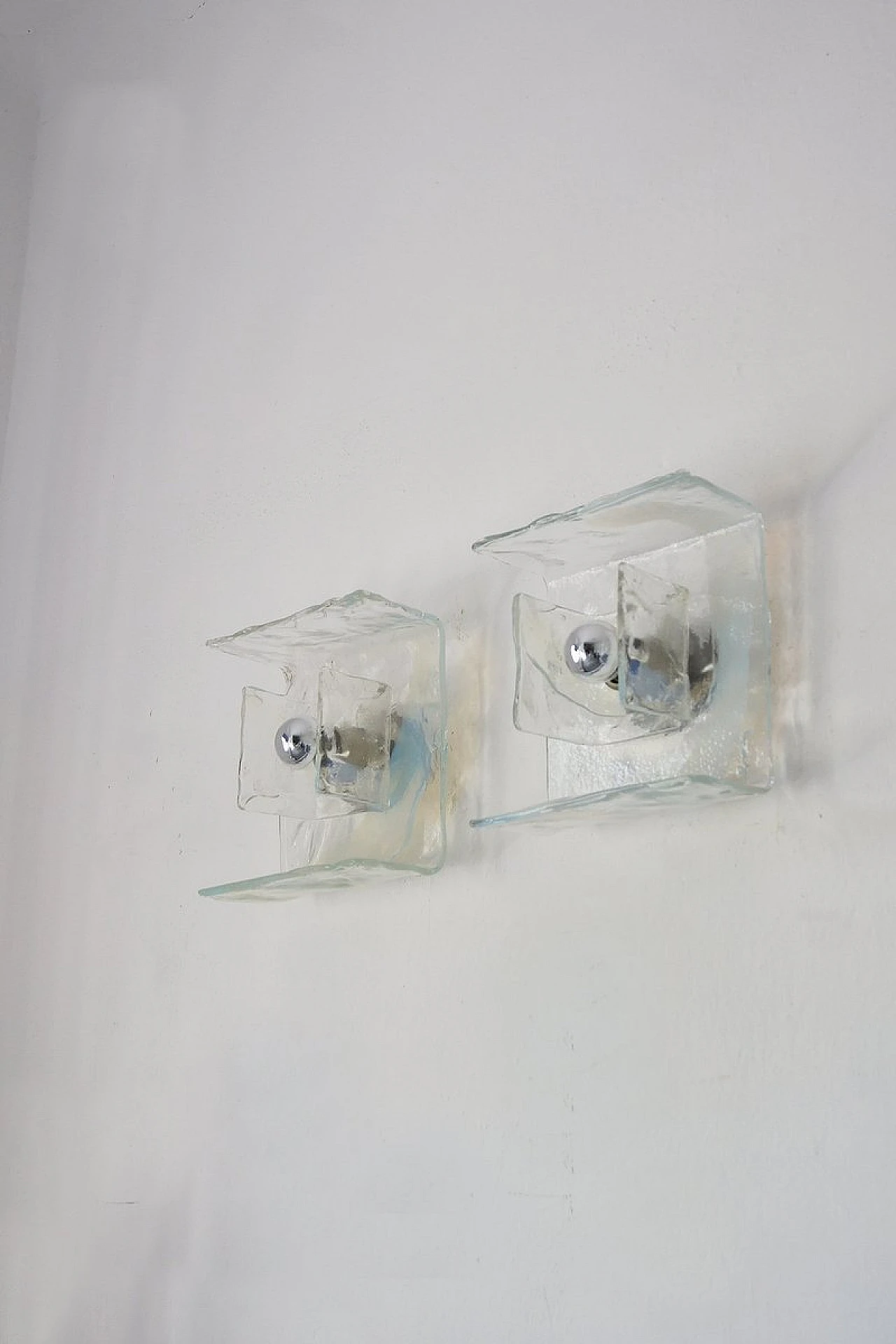 Pair of Murano glass wall sconces attributed to Mazzega, 1970s 4