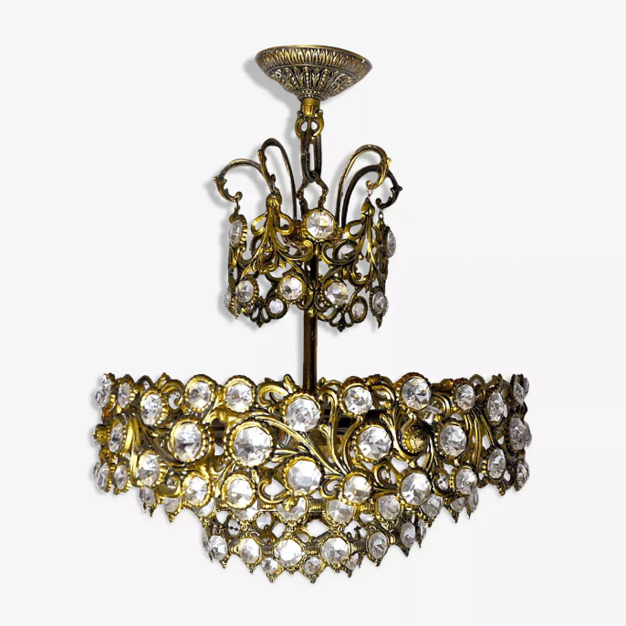 Chandelier with gilded frame by Ernest Palm for Palwa, 1970s 1