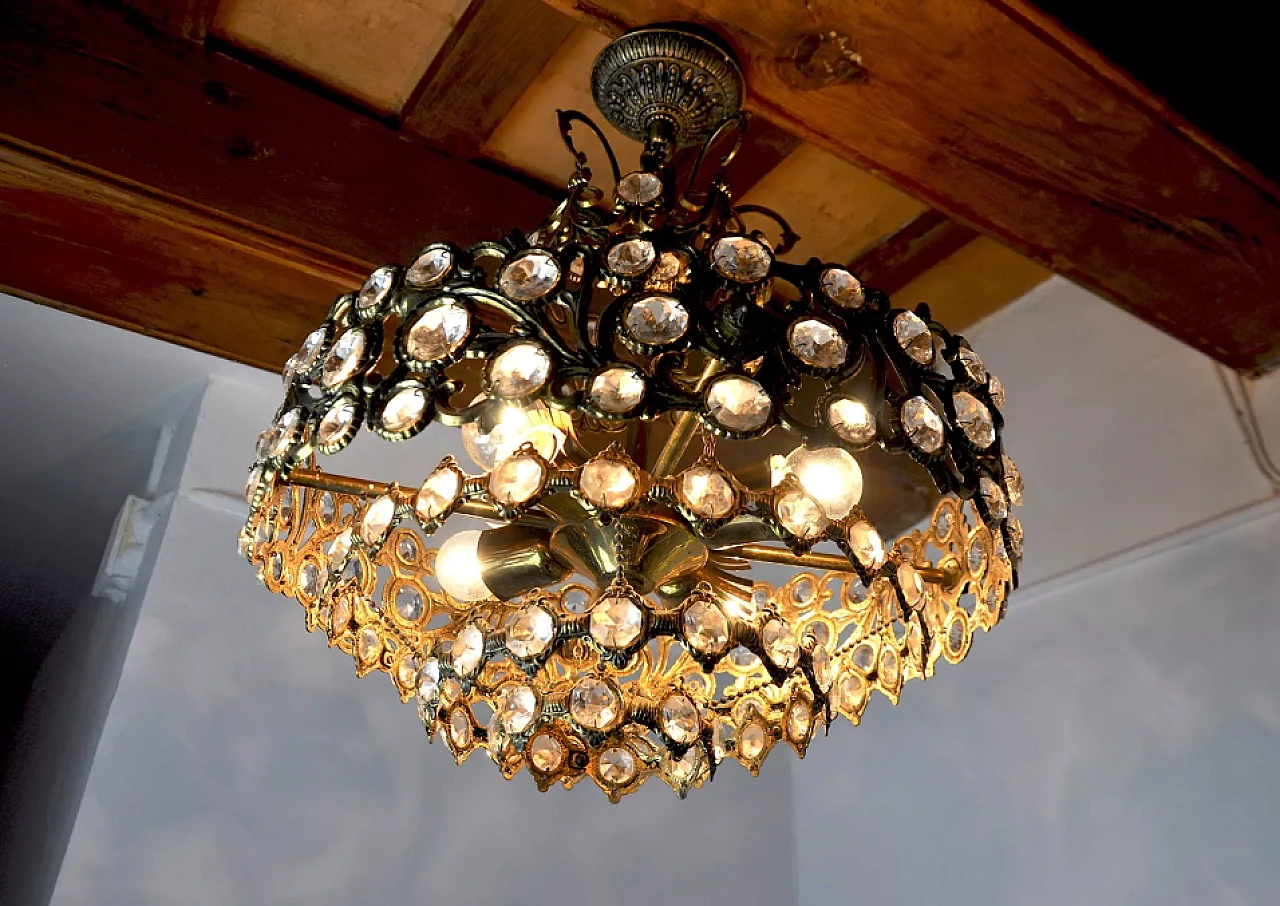 Chandelier with gilded frame by Ernest Palm for Palwa, 1970s 7