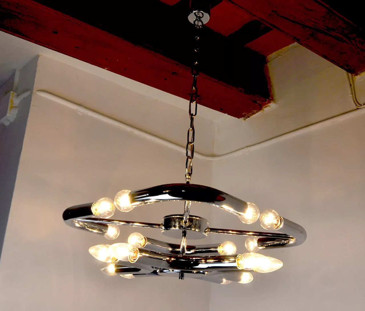 Metal chandelier in the style of Goffredo Reggiani, 1970s 8