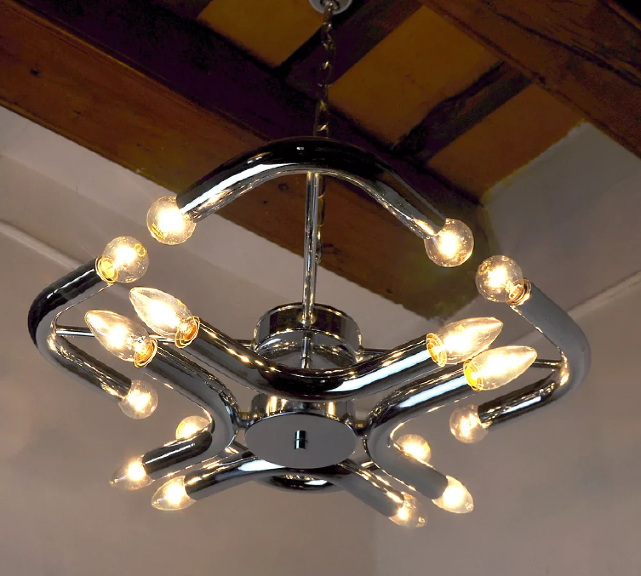 Metal chandelier in the style of Goffredo Reggiani, 1970s 9