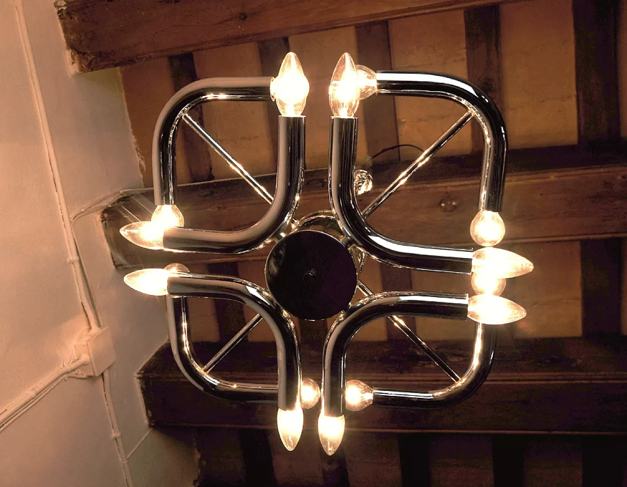 Metal chandelier in the style of Goffredo Reggiani, 1970s 11