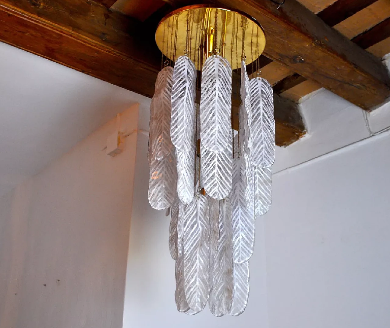 Leaves pendant lamp by Mazzega in Murano glass, 1970s 2