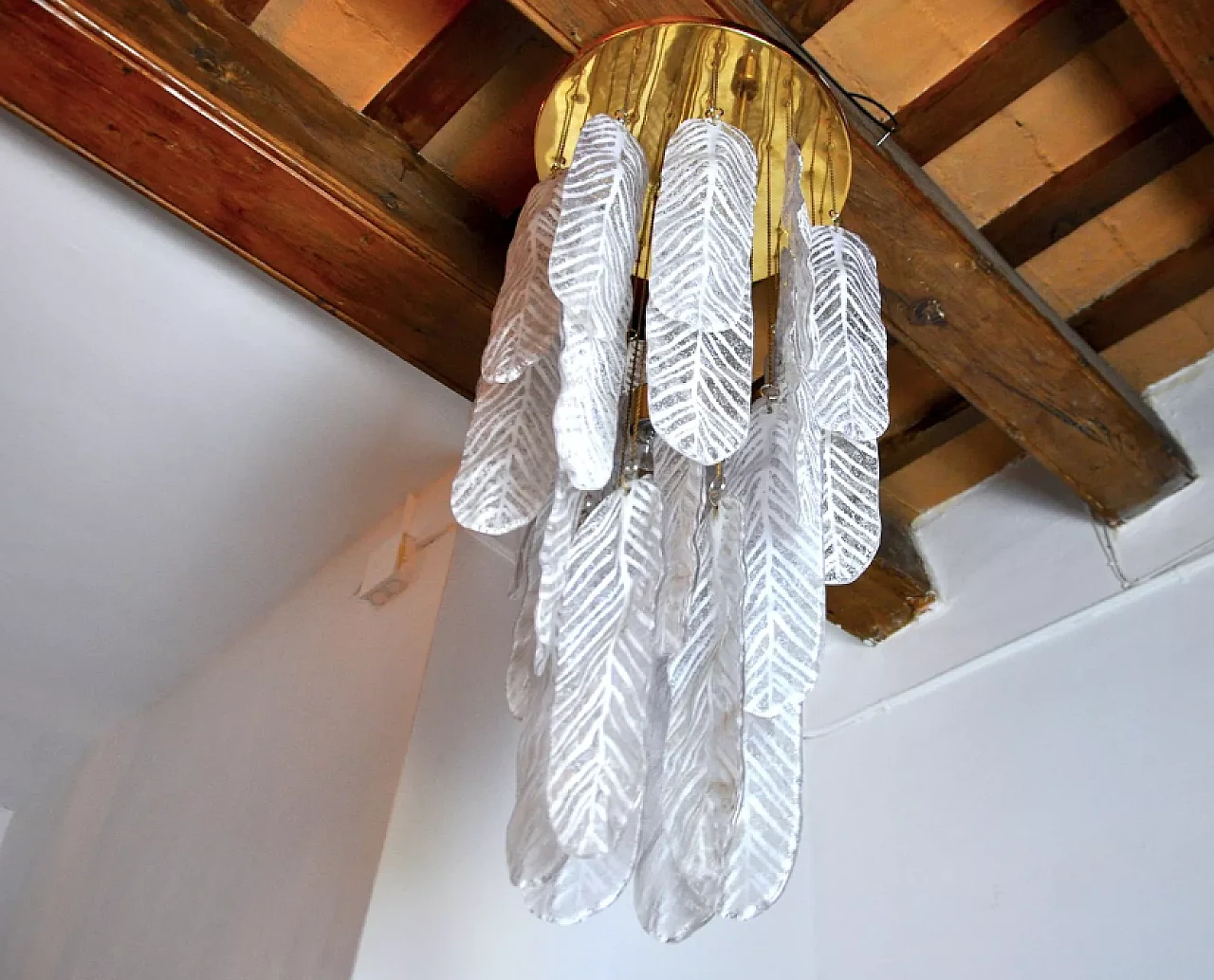 Leaves pendant lamp by Mazzega in Murano glass, 1970s 3