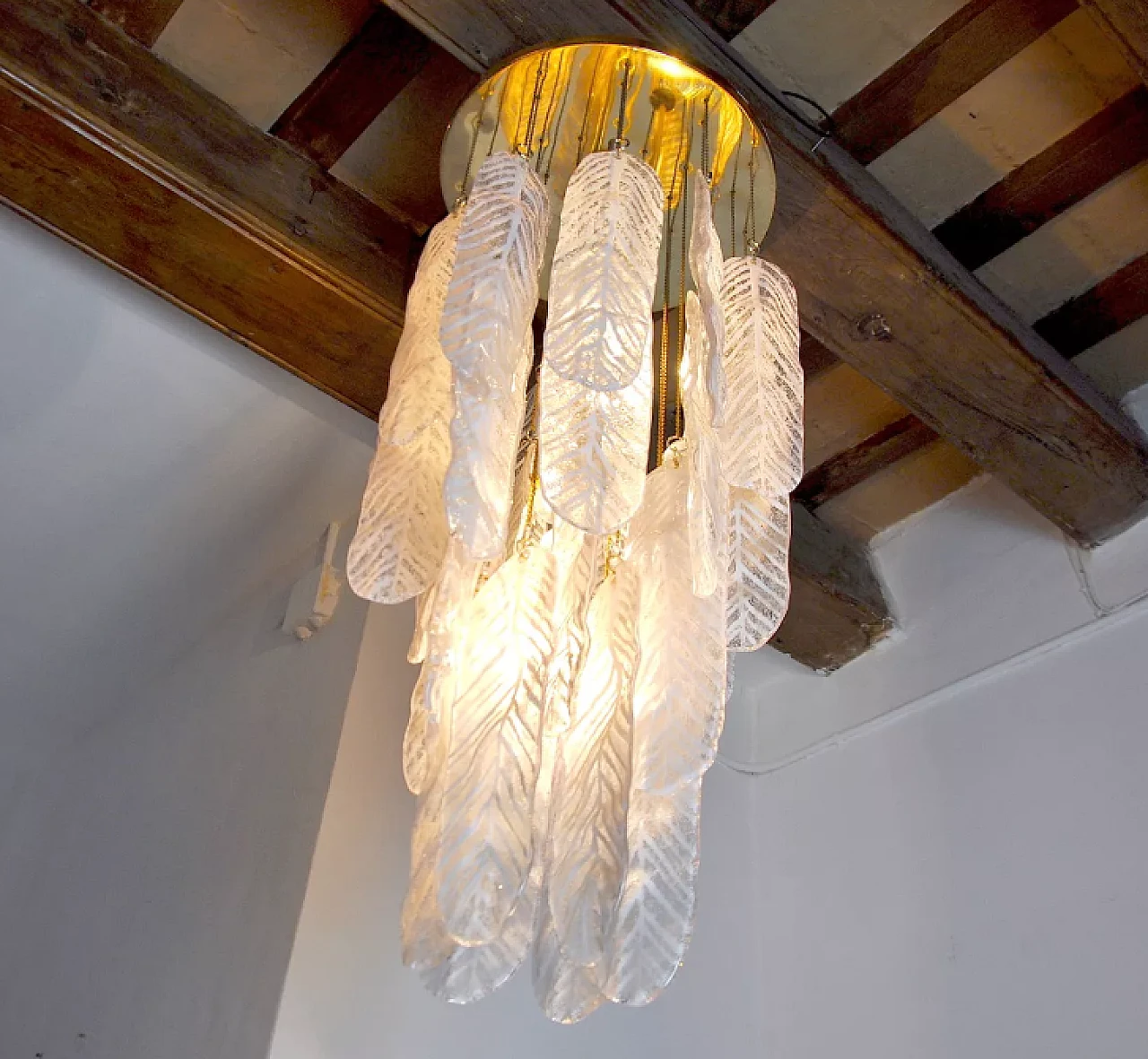 Leaves pendant lamp by Mazzega in Murano glass, 1970s 6