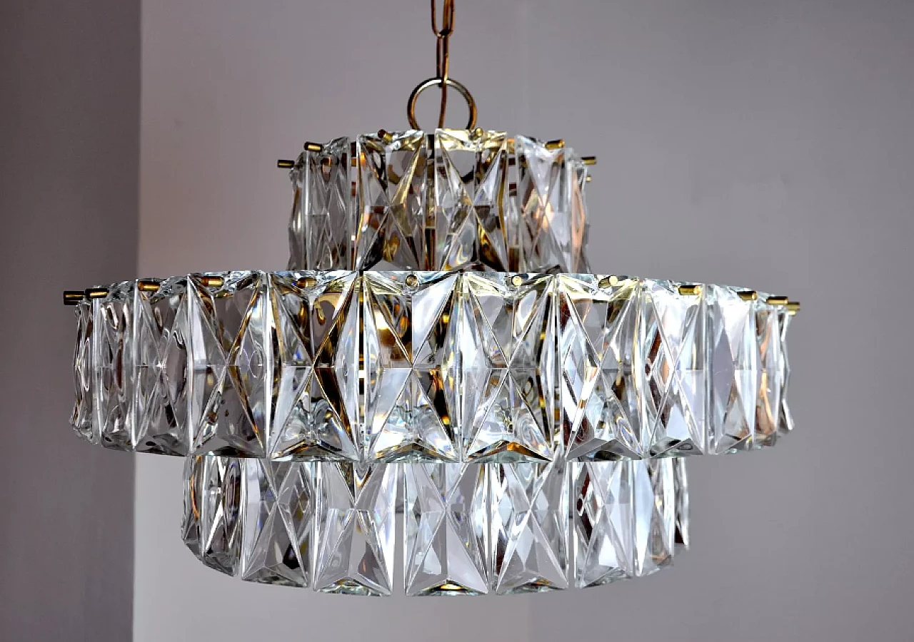 3-tier glass chandelier by Kinkeldey, 1970s 3