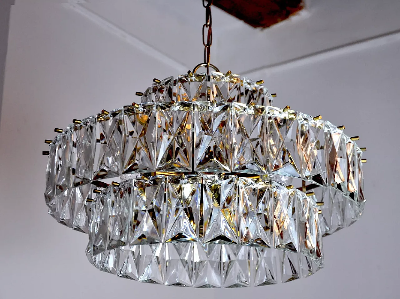 3-tier glass chandelier by Kinkeldey, 1970s 4