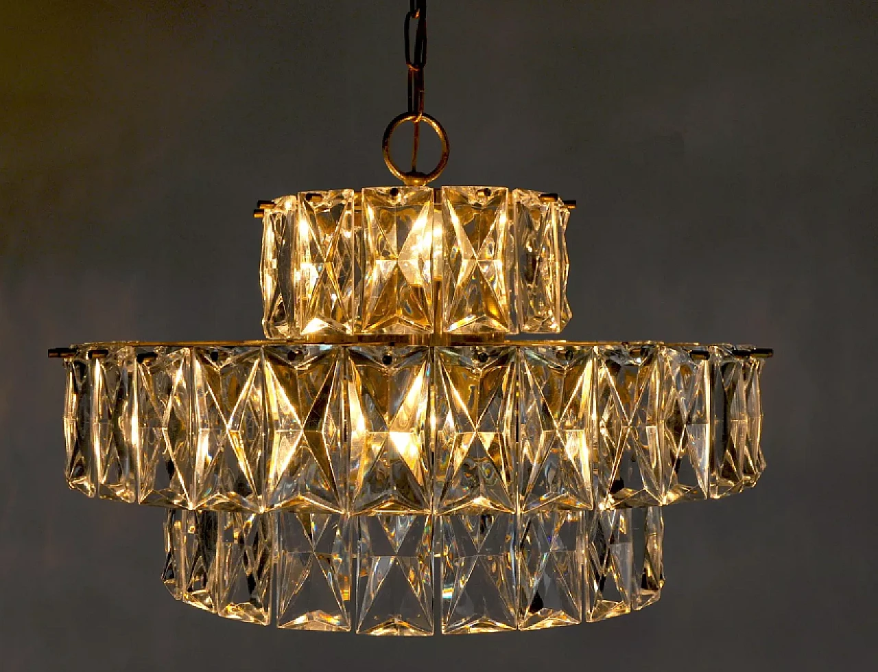 3-tier glass chandelier by Kinkeldey, 1970s 6