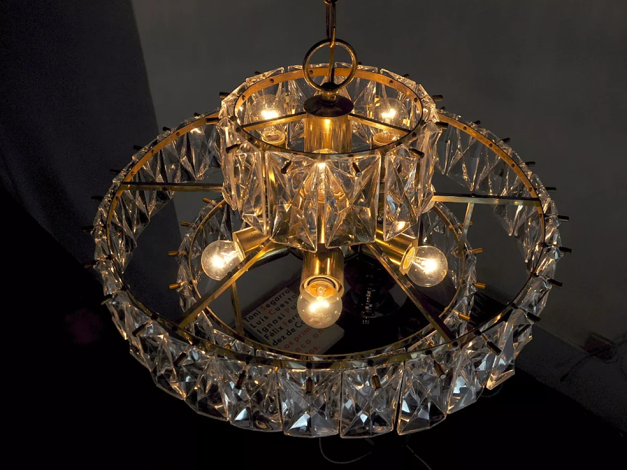 3-tier glass chandelier by Kinkeldey, 1970s 7