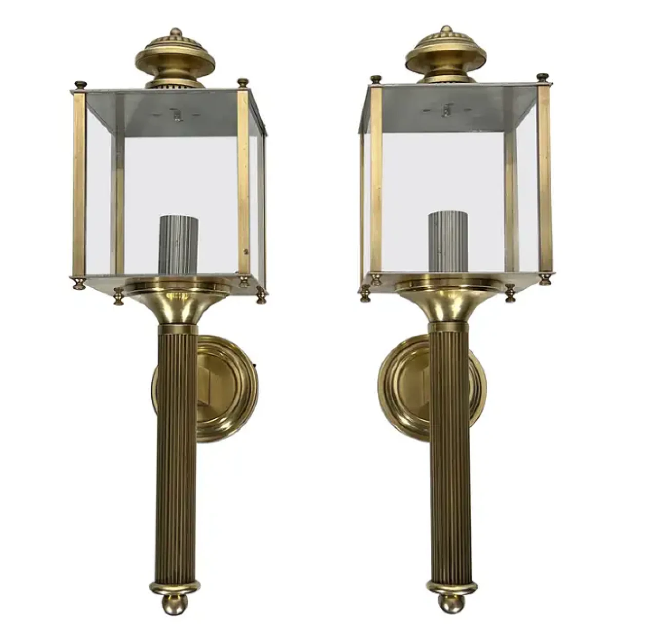 Pair of brass lanterns wall lights by Maison Jansen, 1940s 1