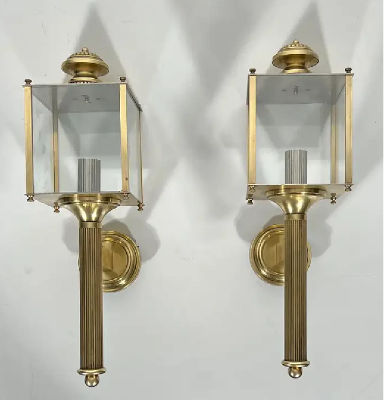 Pair of brass lanterns wall lights by Maison Jansen, 1940s 2