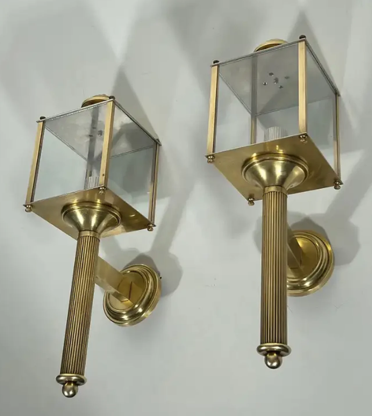 Pair of brass lanterns wall lights by Maison Jansen, 1940s 3