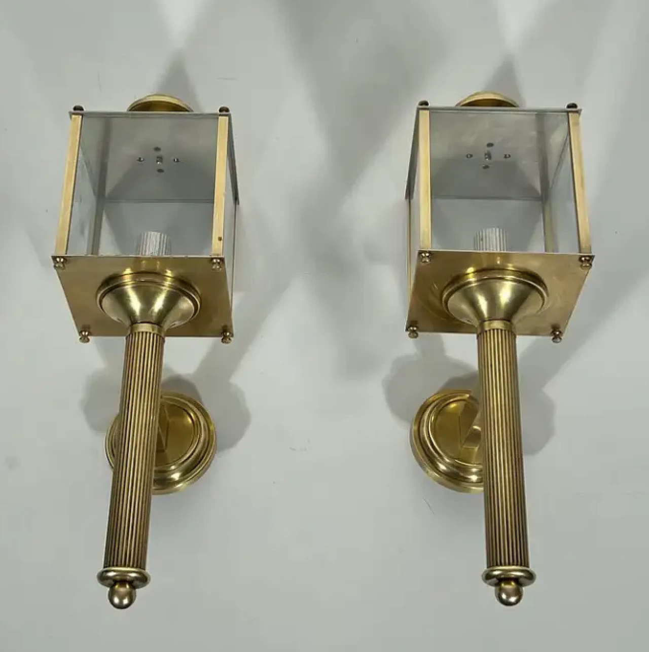 Pair of brass lanterns wall lights by Maison Jansen, 1940s 4