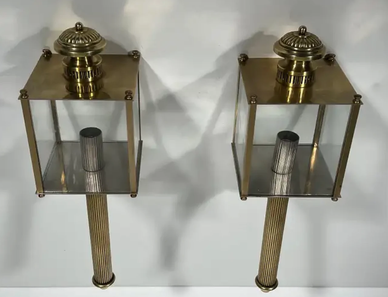 Pair of brass lanterns wall lights by Maison Jansen, 1940s 5