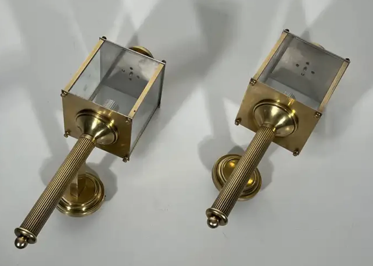 Pair of brass lanterns wall lights by Maison Jansen, 1940s 9