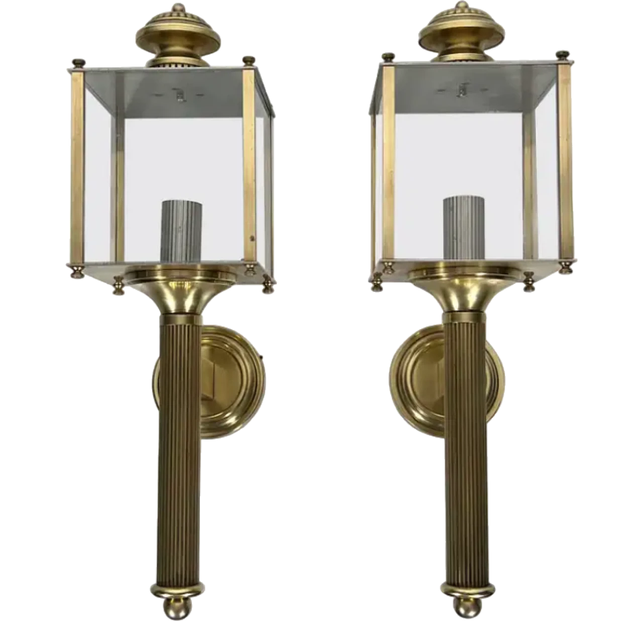 Pair of brass lanterns wall lights by Maison Jansen, 1940s 11