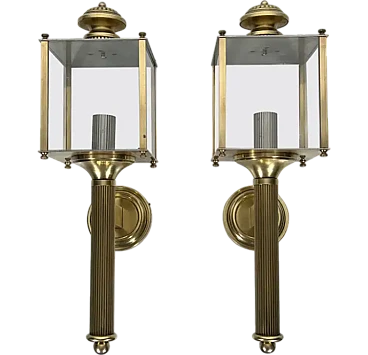 Pair of brass lanterns wall lights by Maison Jansen, 1940s