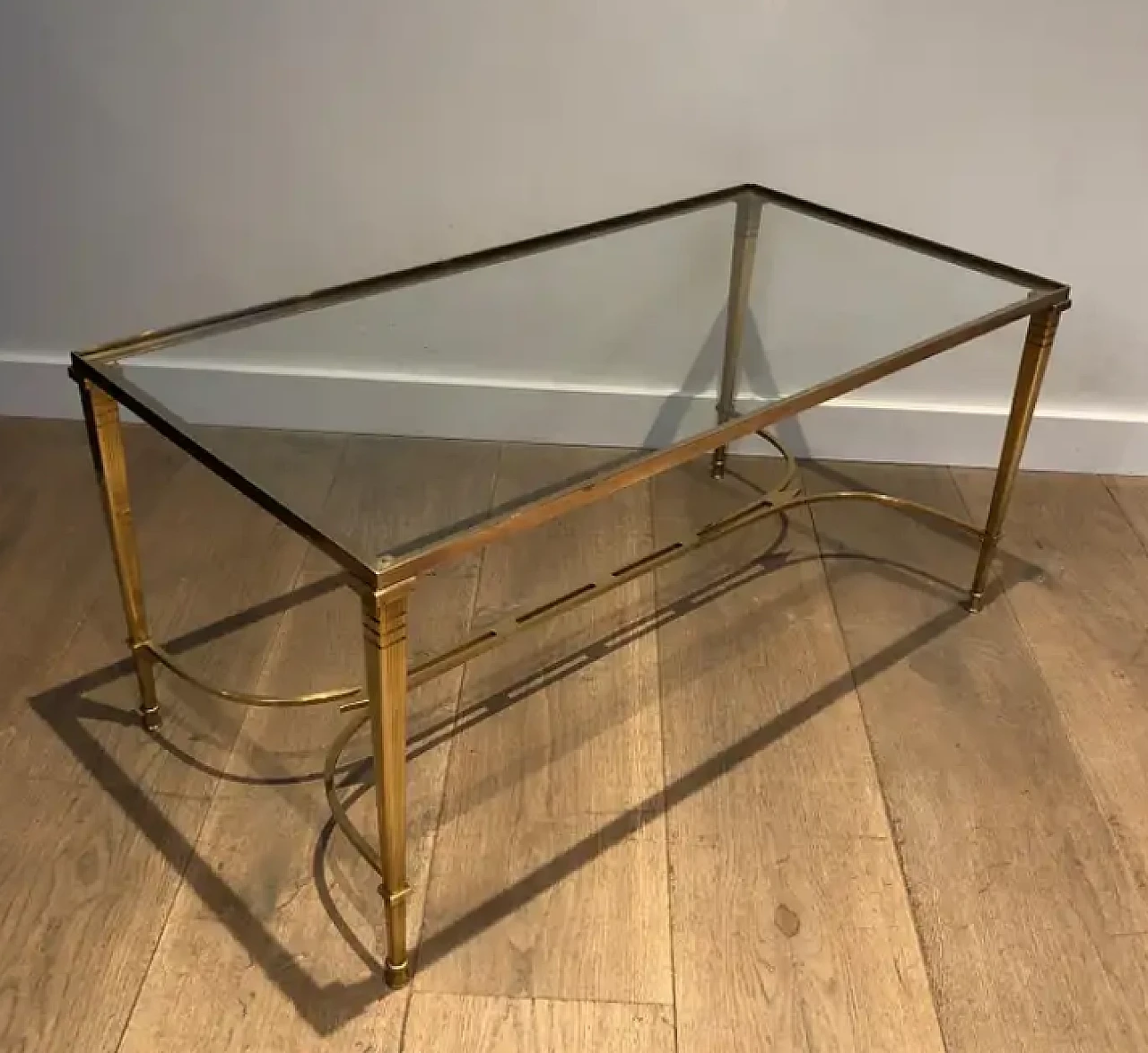 Brass coffee table with glass top by Maison Jansen, 1940s 2