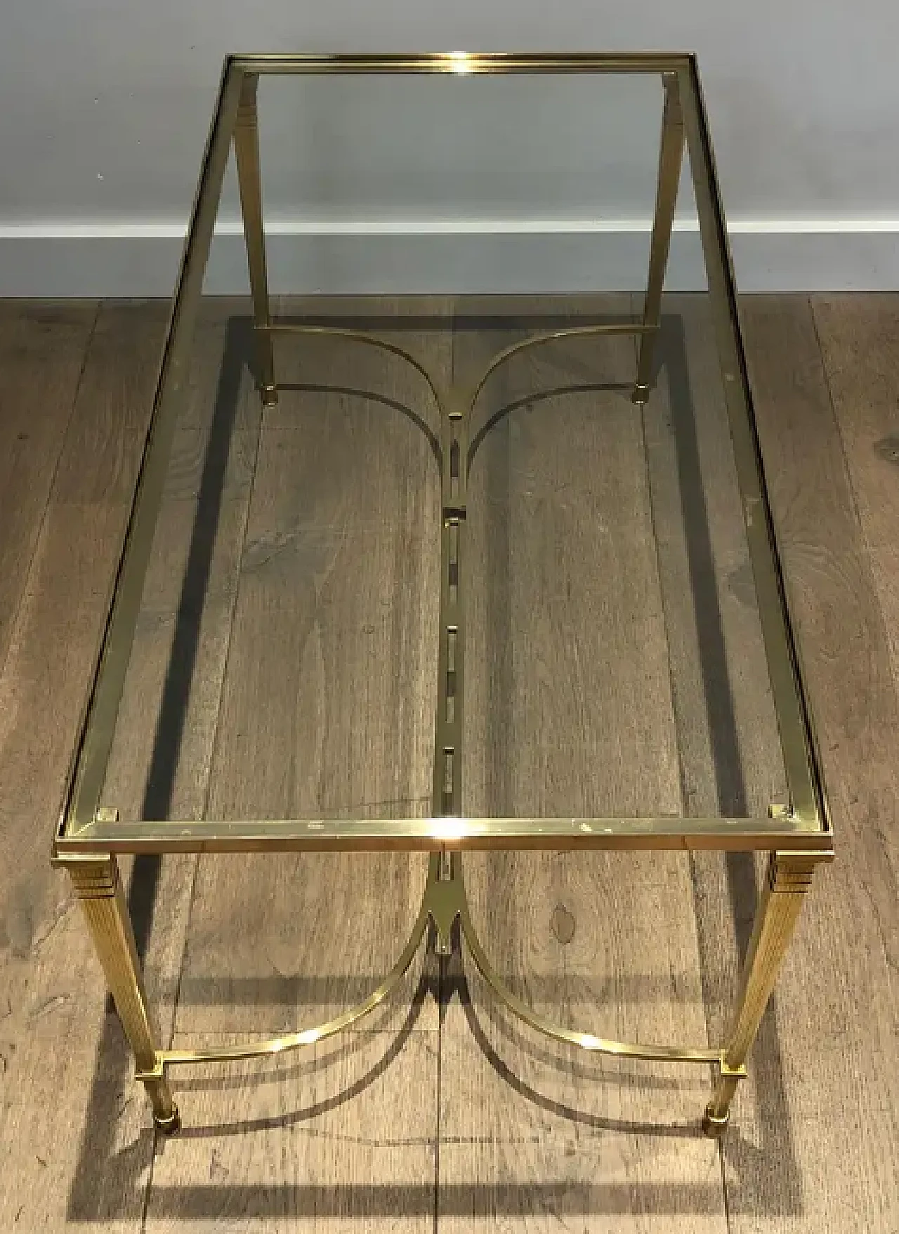 Brass coffee table with glass top by Maison Jansen, 1940s 5