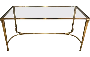 Brass coffee table with glass top by Maison Jansen, 1940s