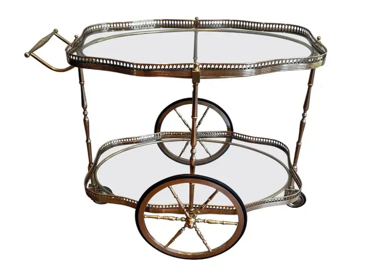 Oval brass car cart with two glass shelves, 1940s 1