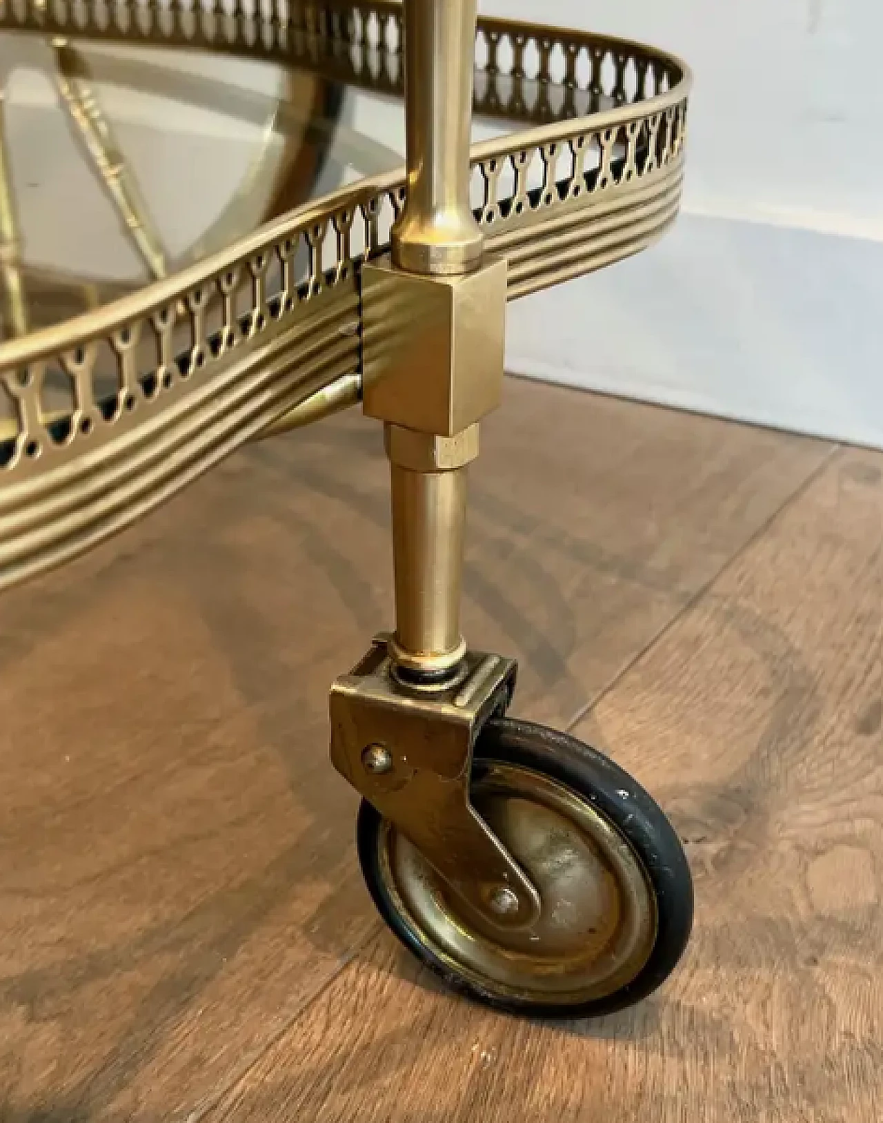 Oval brass car cart with two glass shelves, 1940s 11