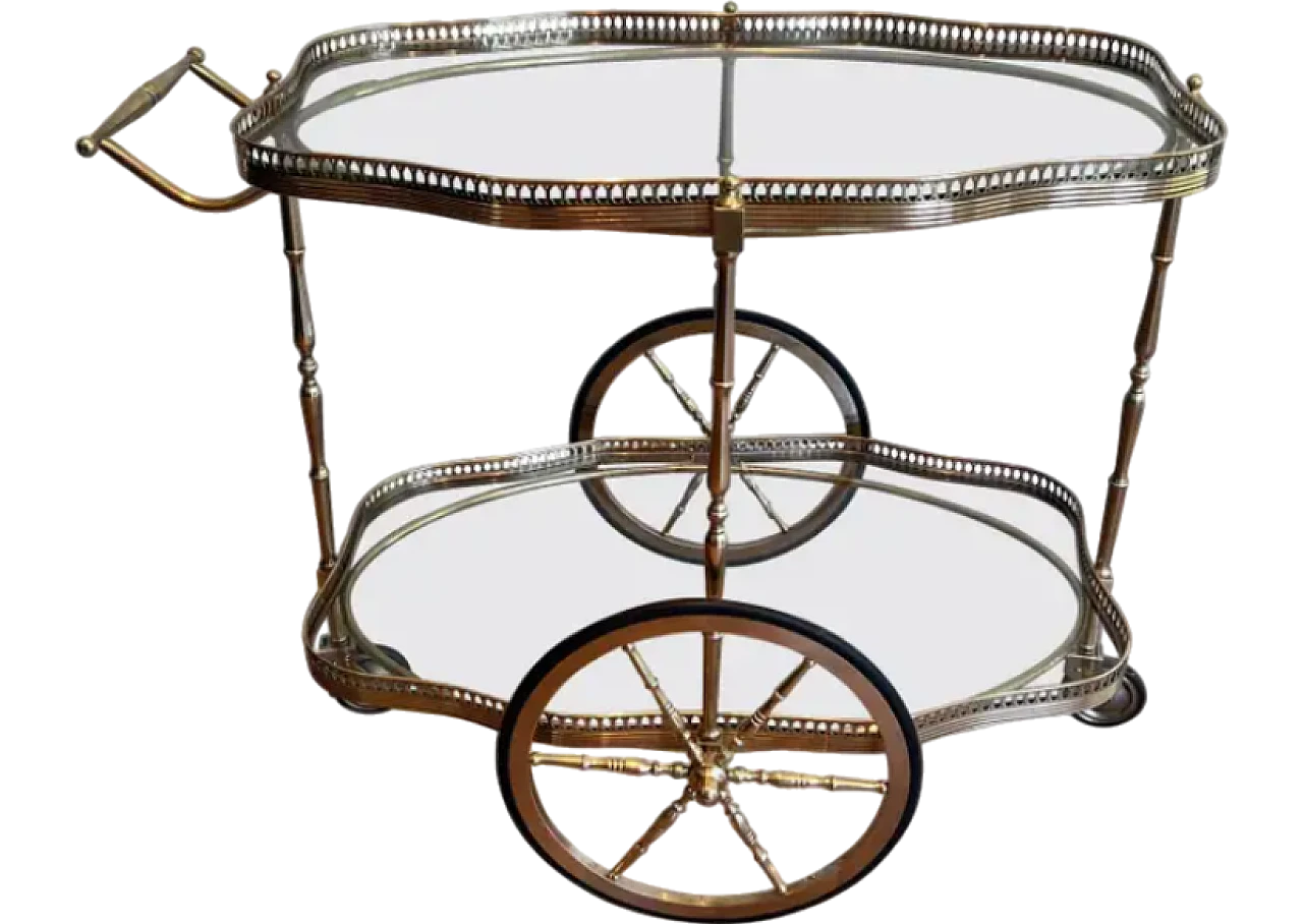 Oval brass car cart with two glass shelves, 1940s 15