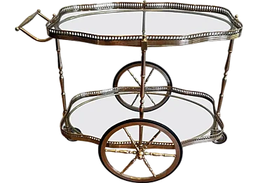 Oval brass car cart with two glass shelves, 1940s