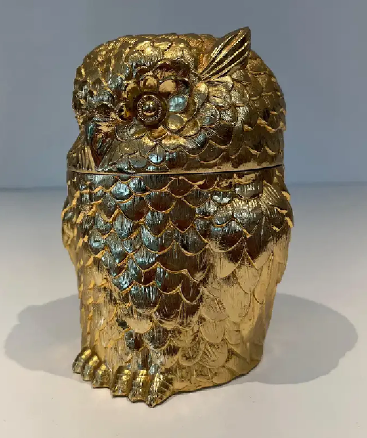 Ice bucket with gilded metal owl, 1970s 5