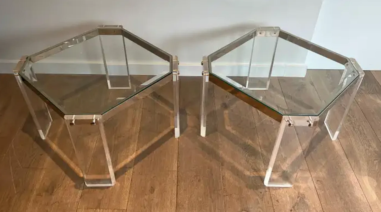 Pair of Lucite and chrome coffee tables by Maison Jansen, 1970s 2