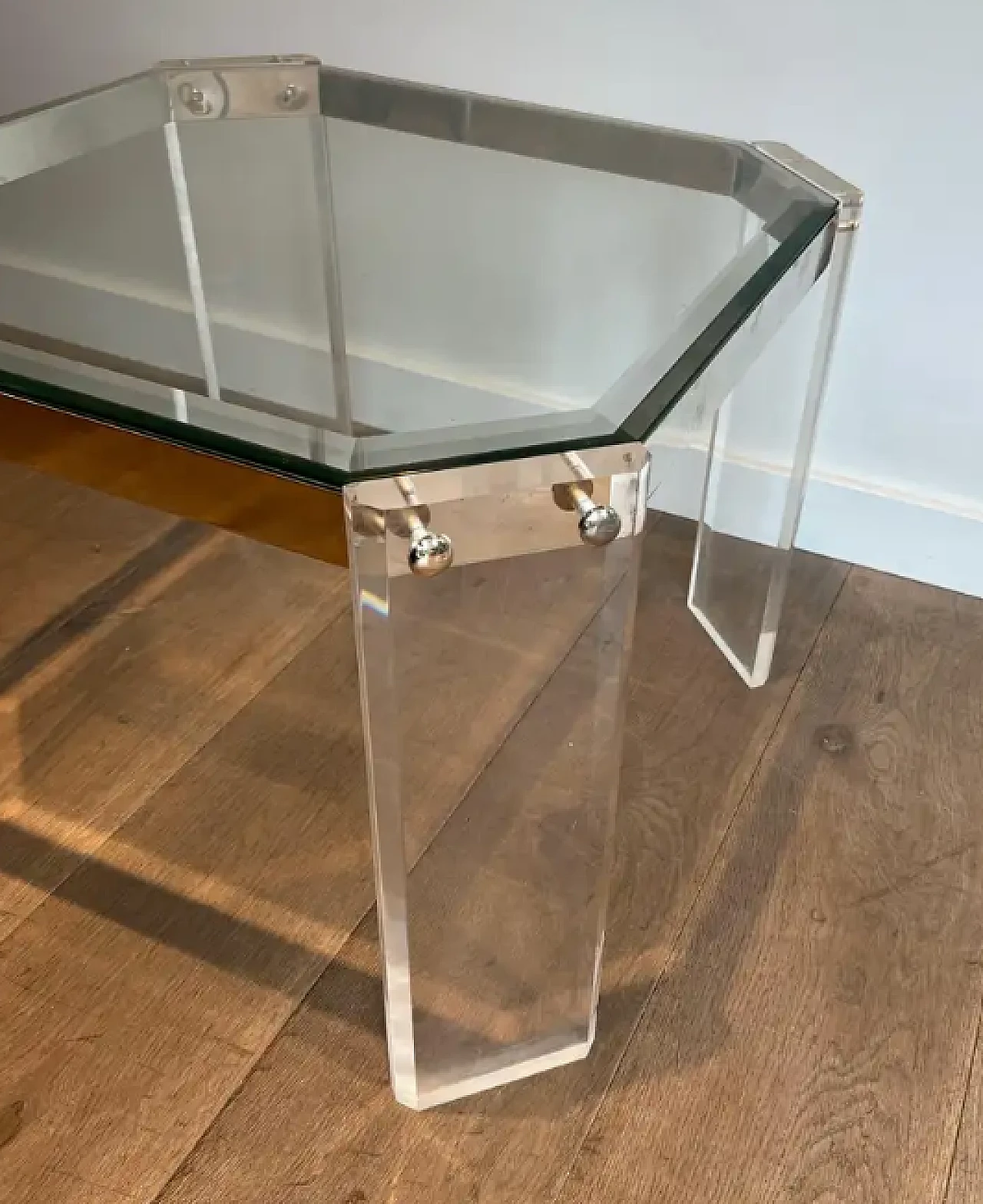 Pair of Lucite and chrome coffee tables by Maison Jansen, 1970s 8