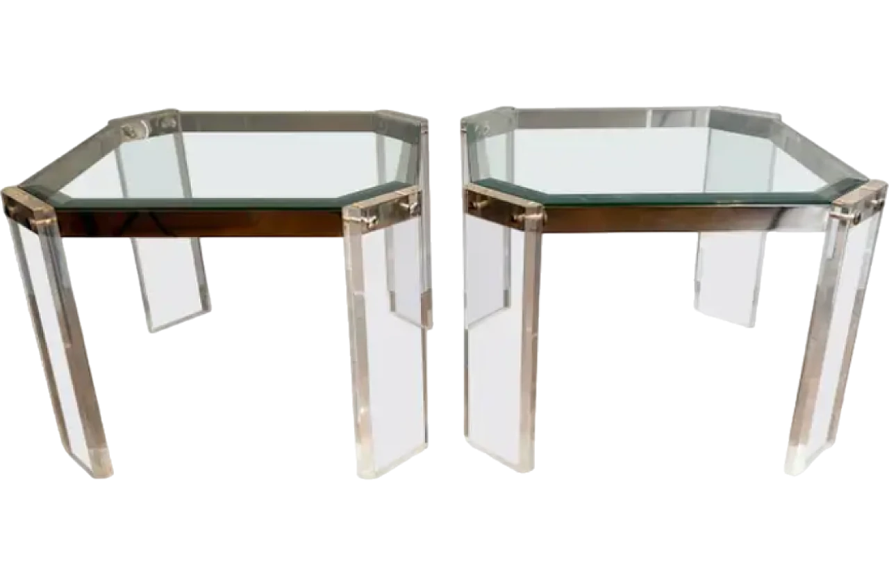 Pair of Lucite and chrome coffee tables by Maison Jansen, 1970s 10