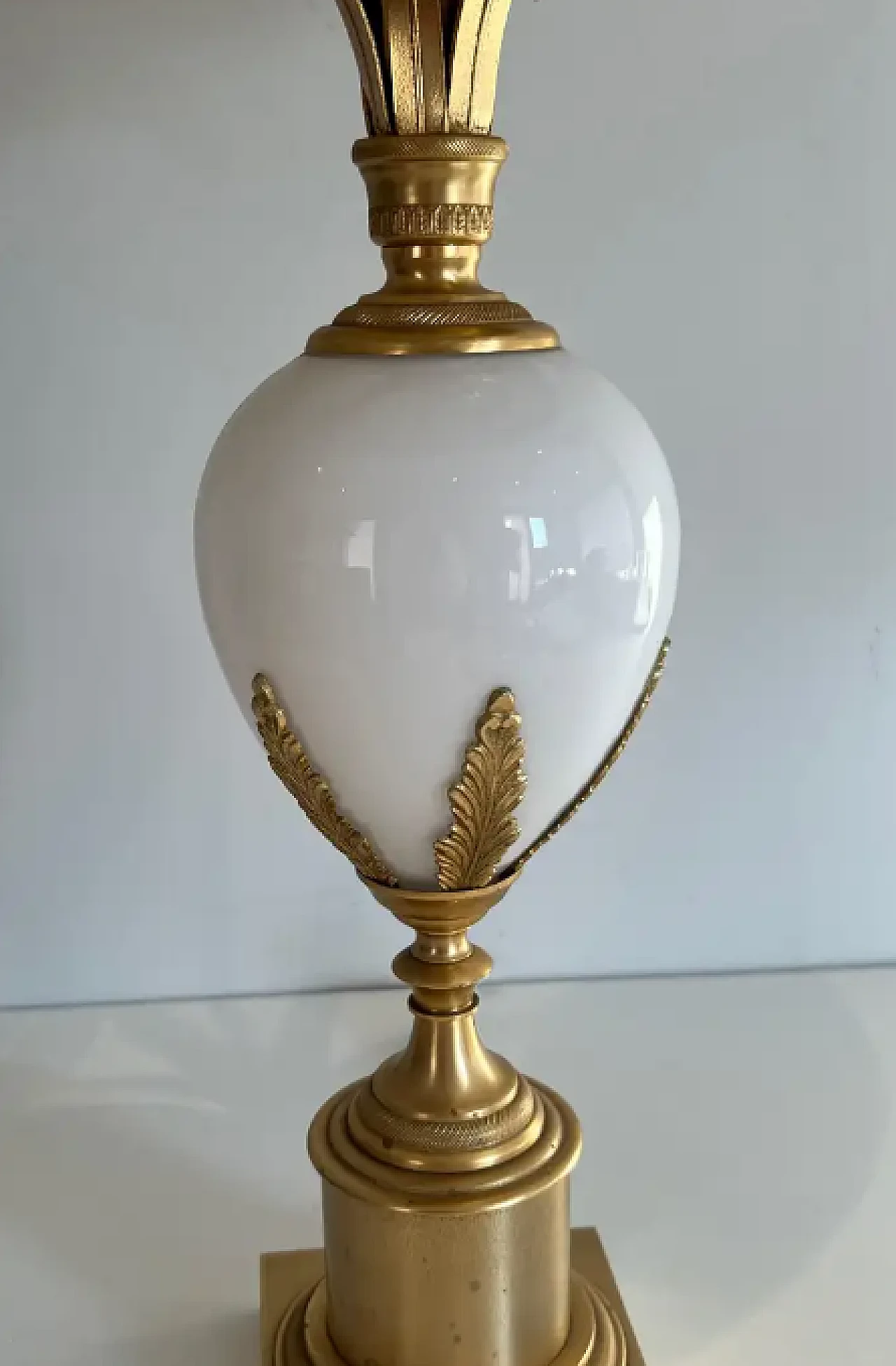 Ostrich egg lamp in gilded nickel and white opaline, 1970s 6