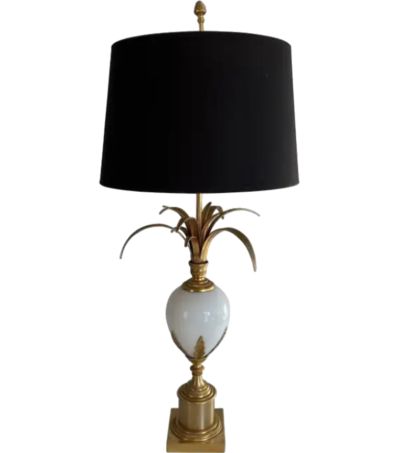 Ostrich egg lamp in gilded nickel and white opaline, 1970s 8