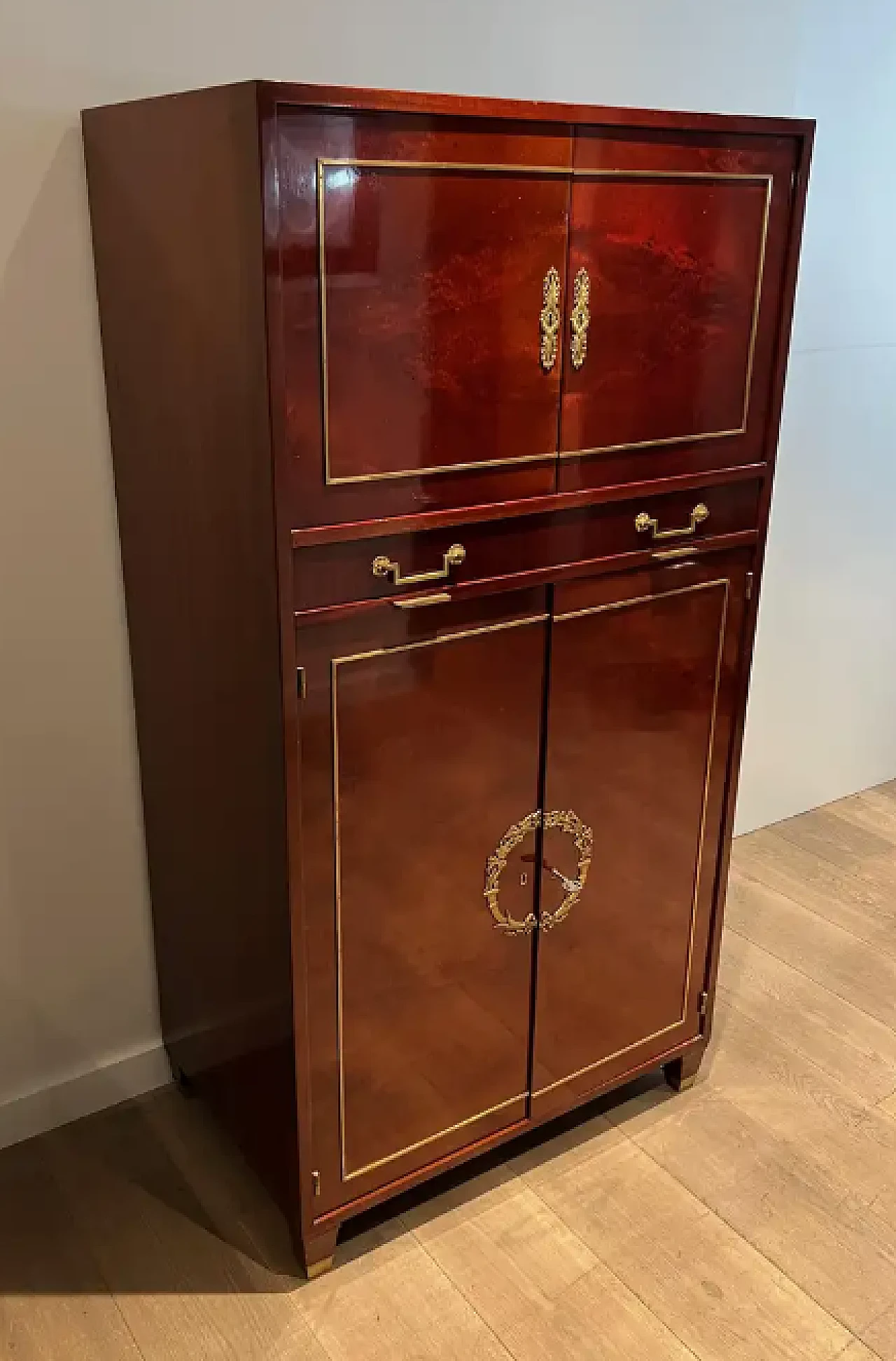 Aldo Tura style flamed mahogany Empire desk, 1970s 2