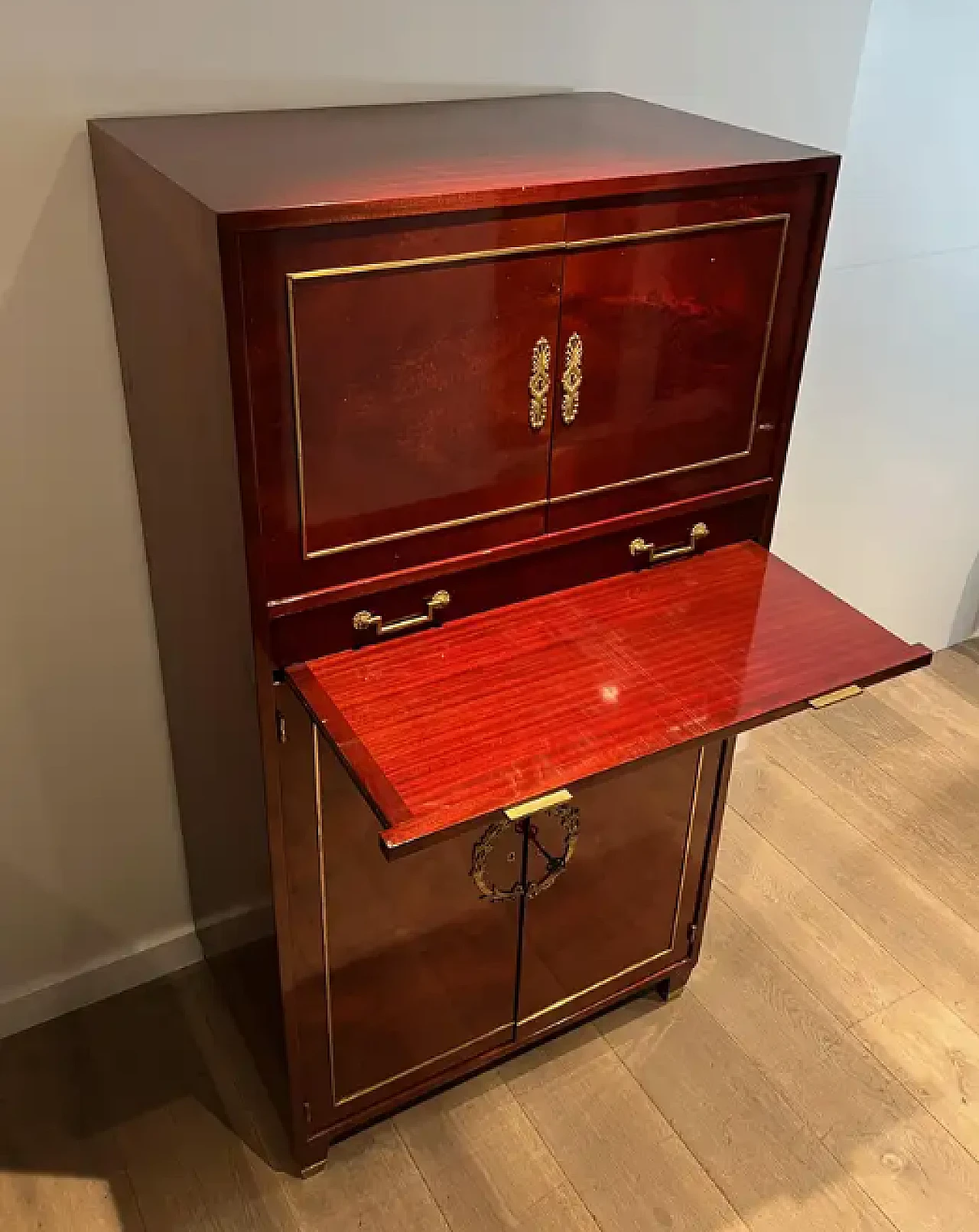 Aldo Tura style flamed mahogany Empire desk, 1970s 3