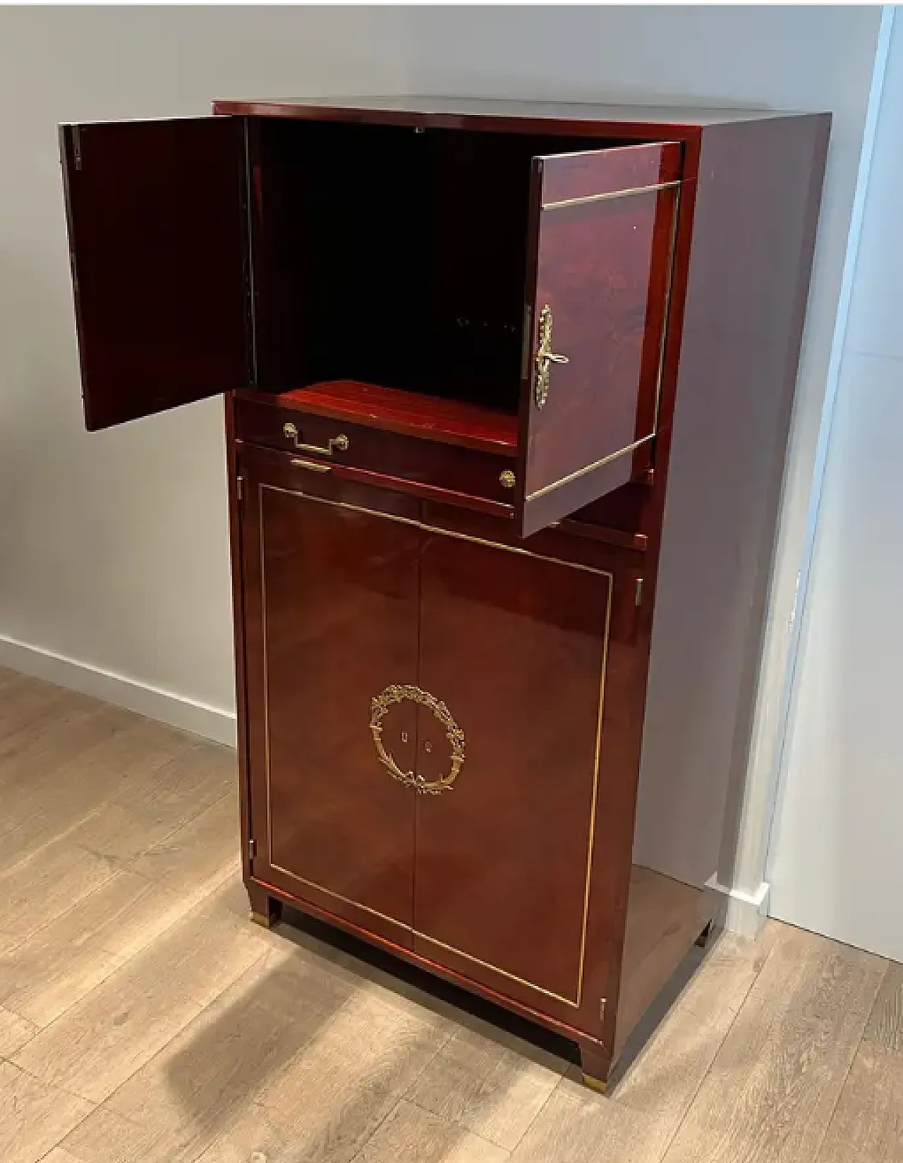 Aldo Tura style flamed mahogany Empire desk, 1970s 4