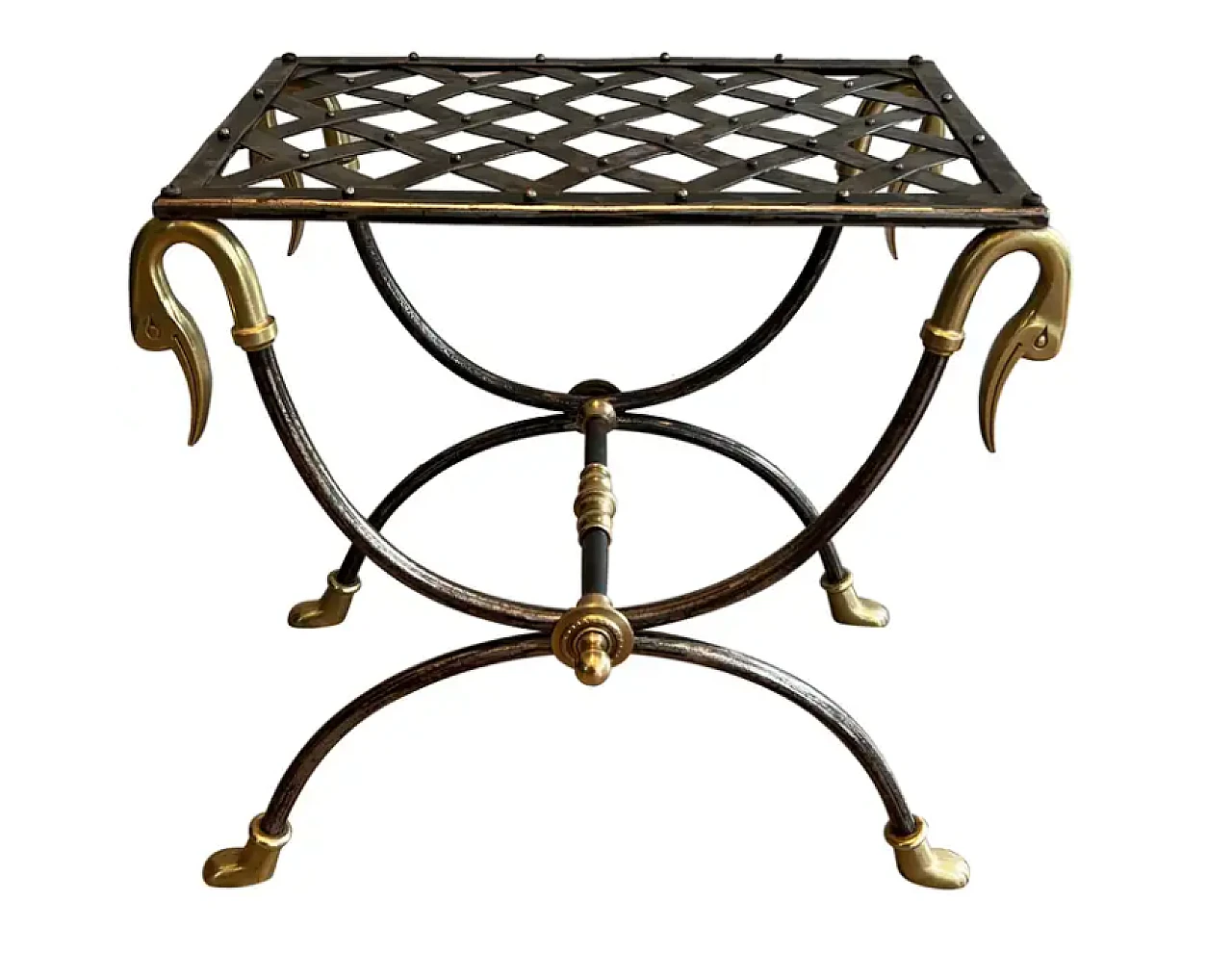 Curule steel and brass stool, 1940s 1