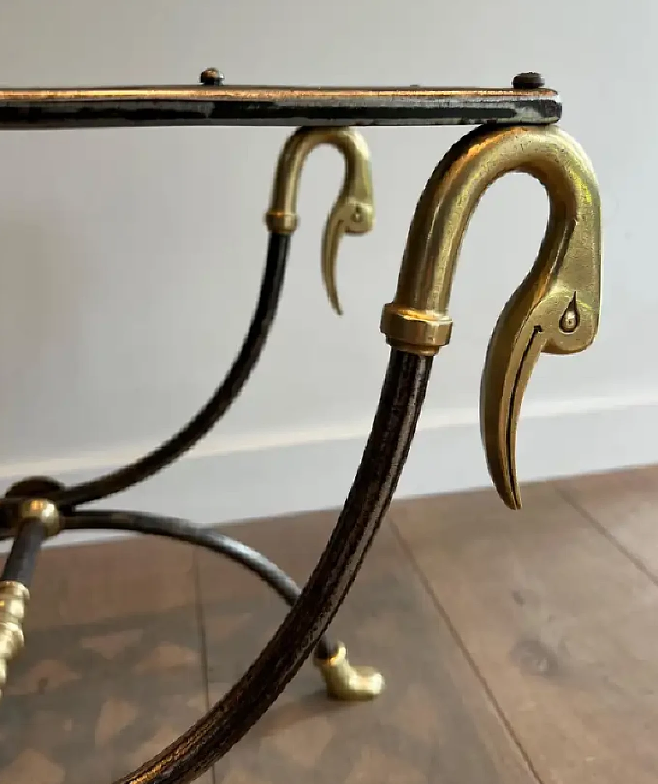 Curule steel and brass stool, 1940s 7