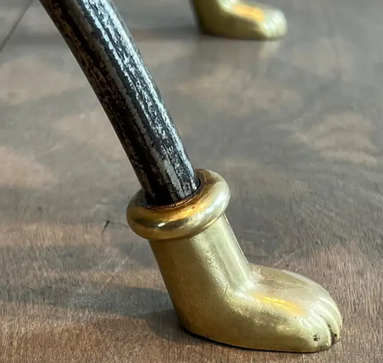 Curule steel and brass stool, 1940s 10