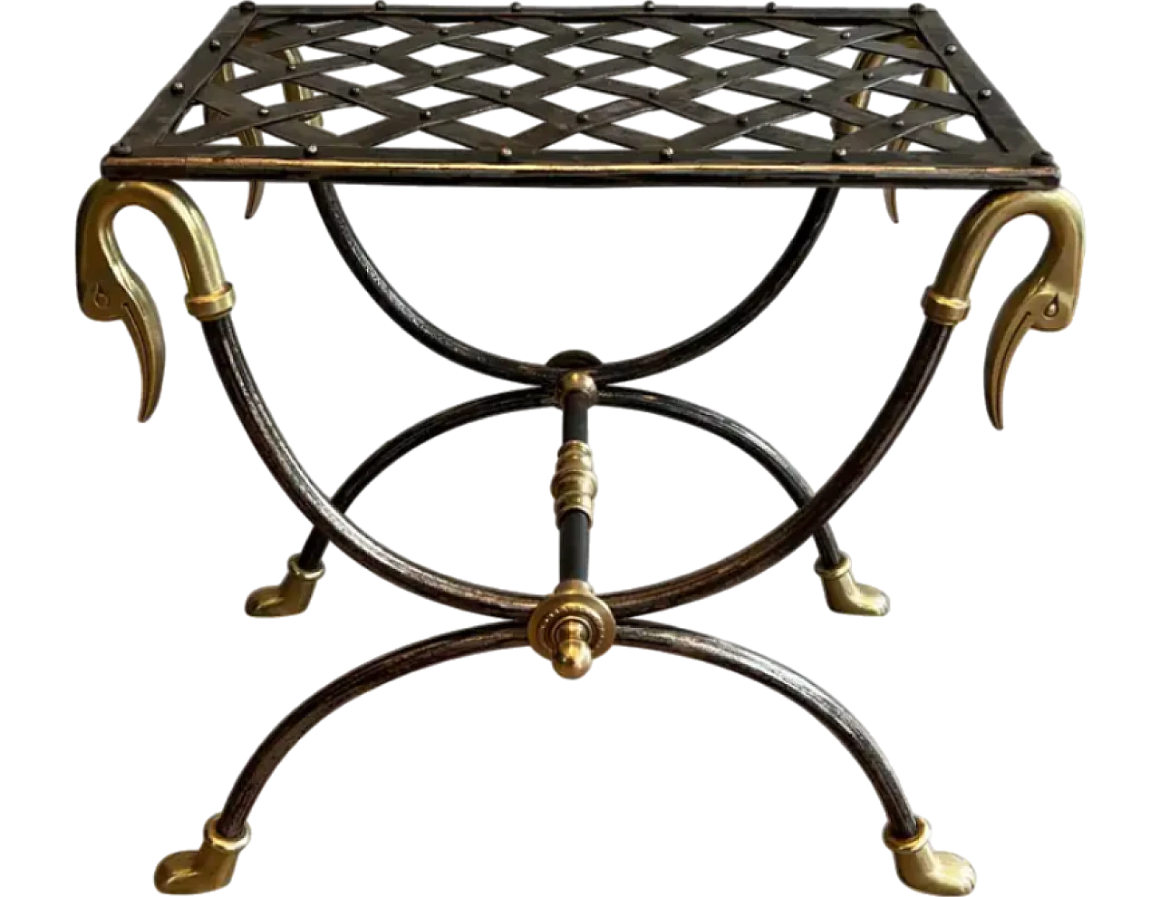 Curule steel and brass stool, 1940s 14