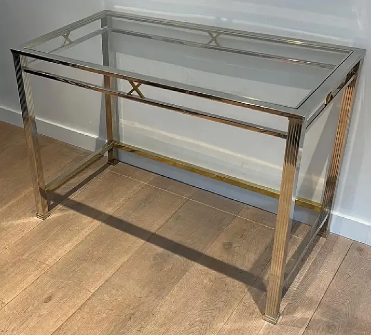 Neoclassical style chrome and brass desk, 1970s 3