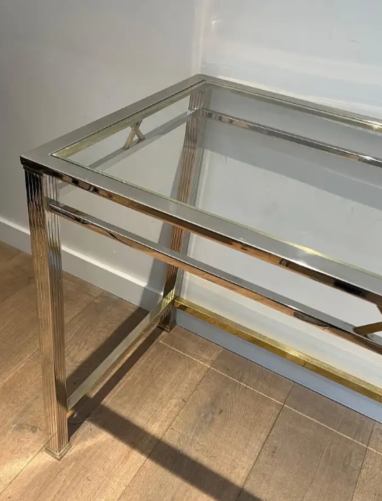 Neoclassical style chrome and brass desk, 1970s 4