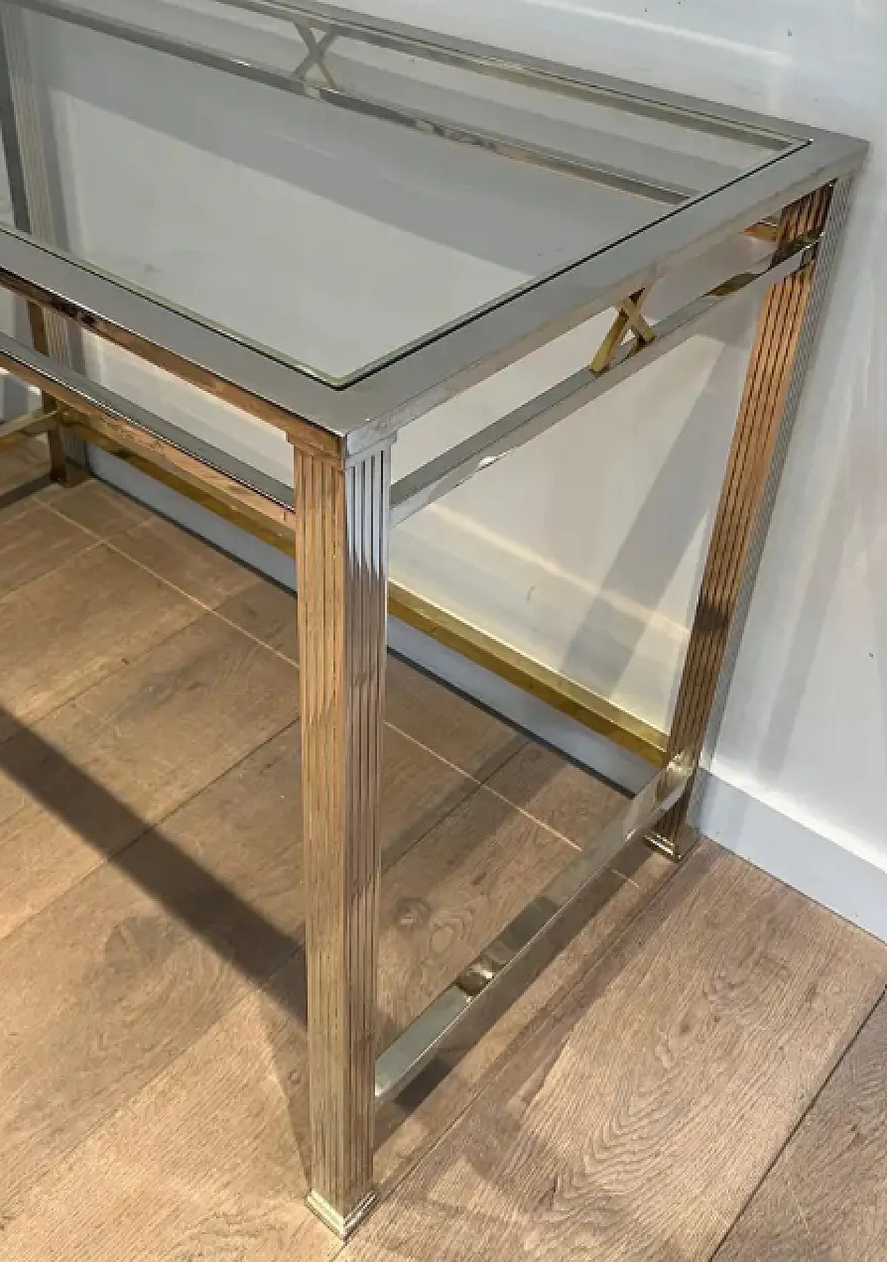 Neoclassical style chrome and brass desk, 1970s 5