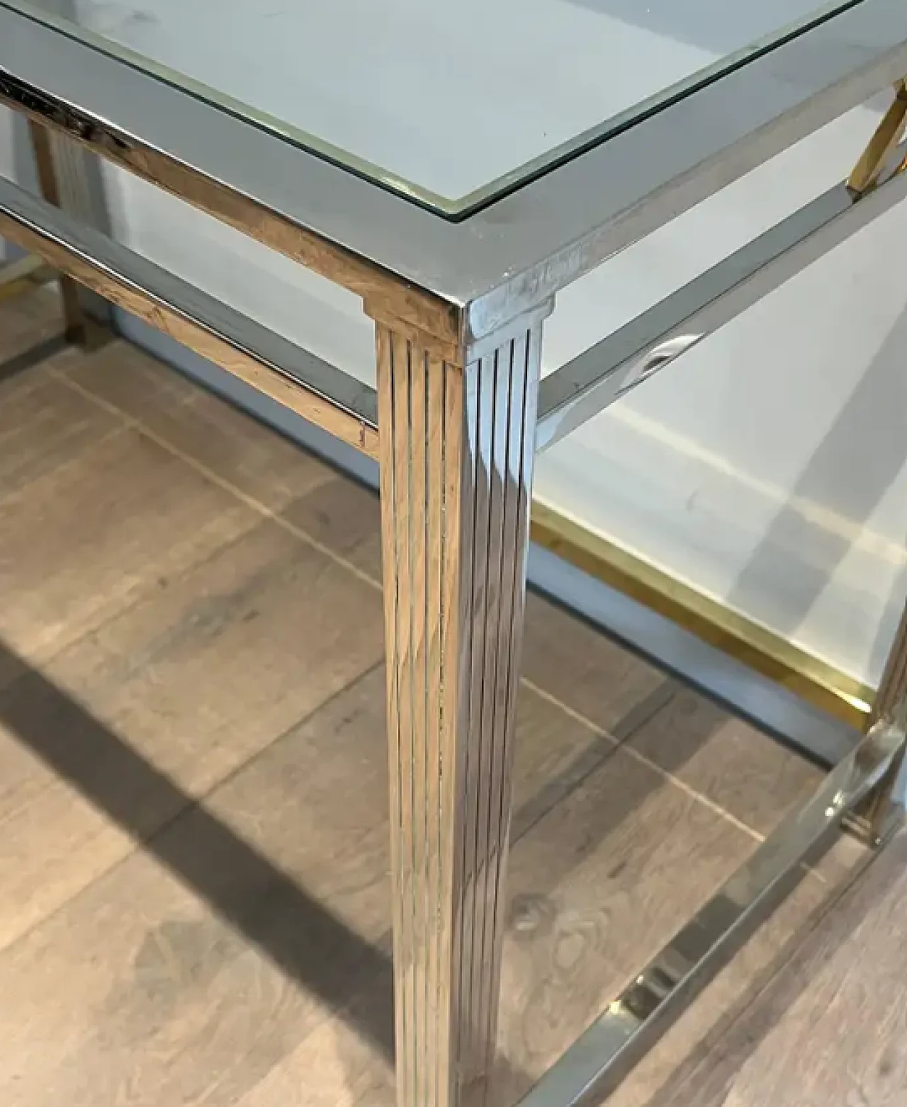 Neoclassical style chrome and brass desk, 1970s 6