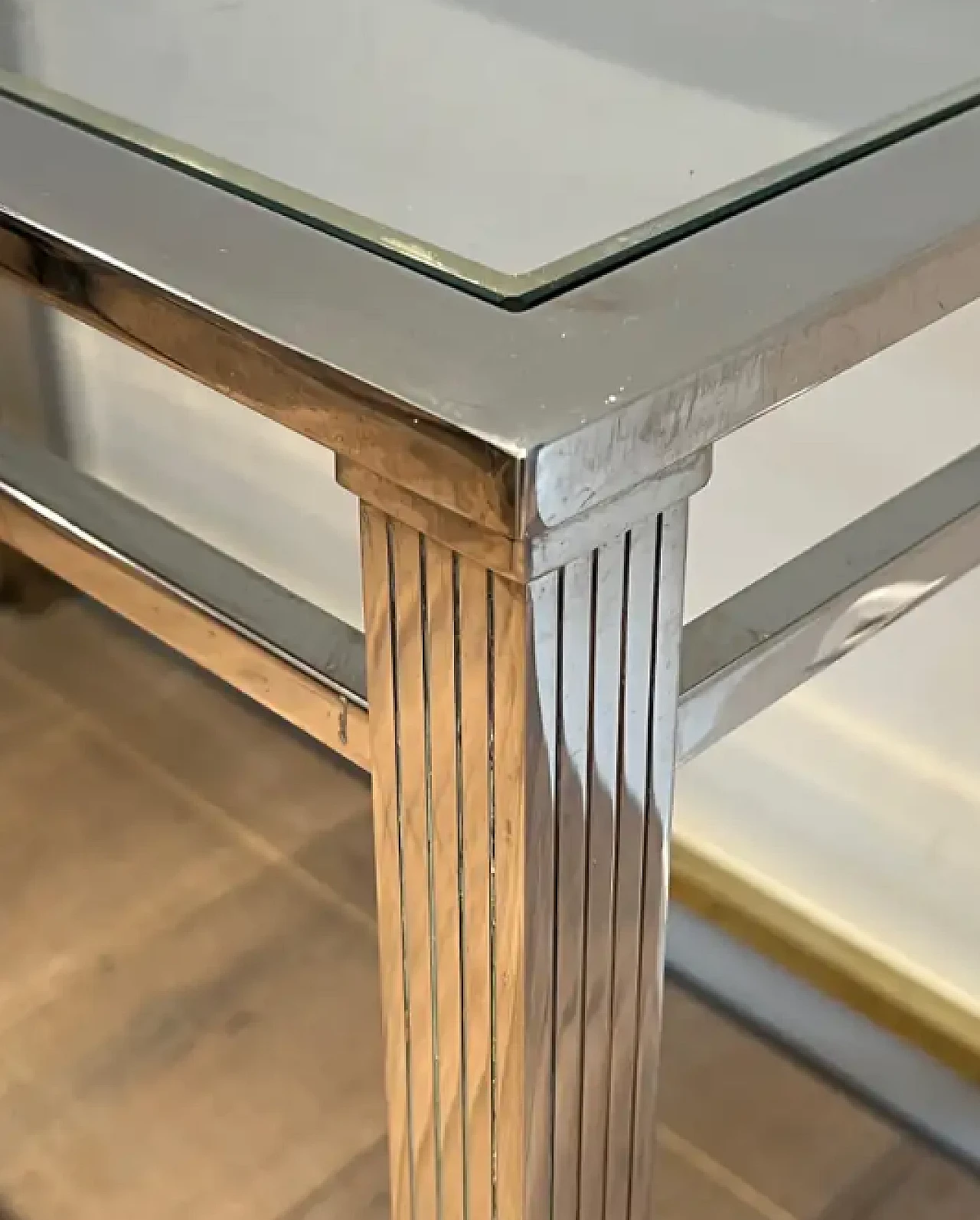 Neoclassical style chrome and brass desk, 1970s 7