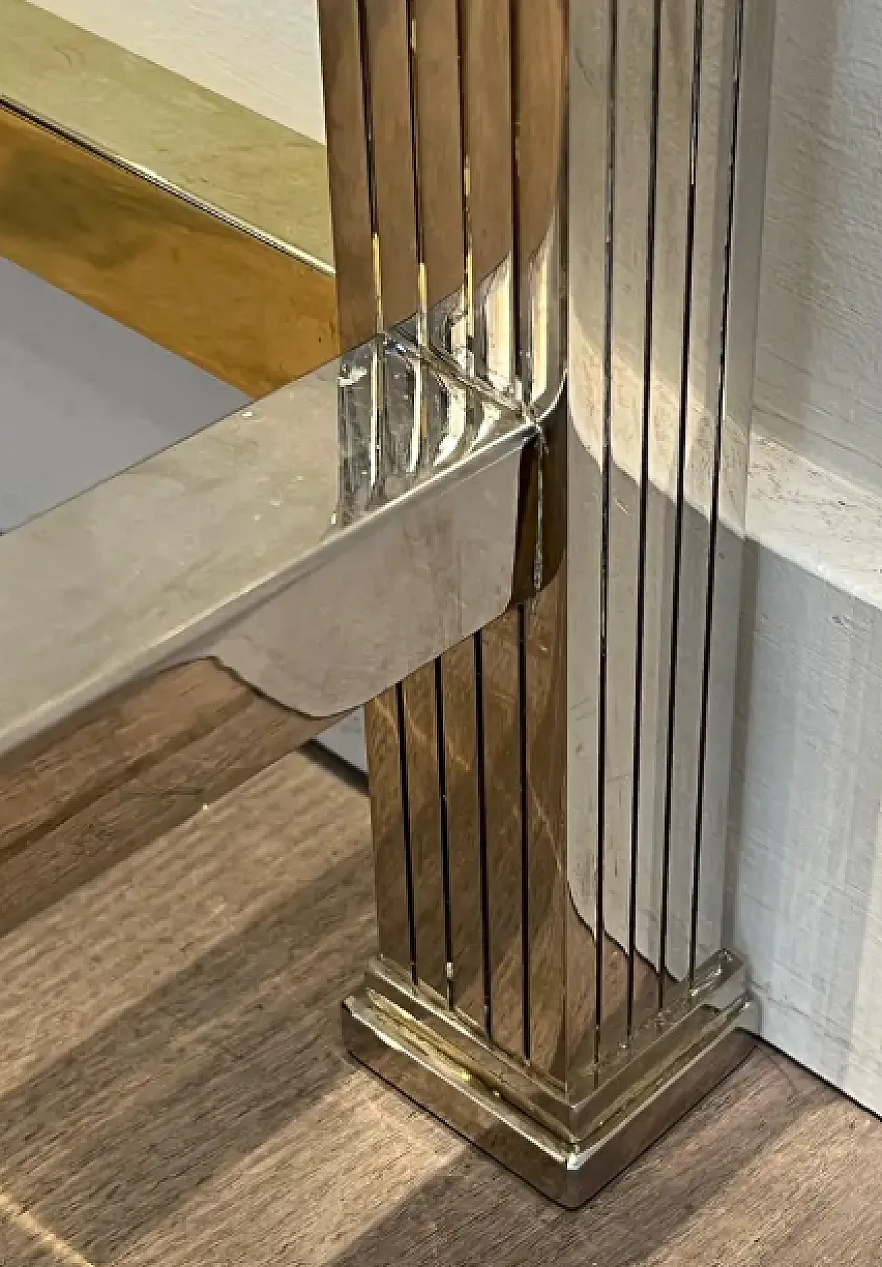 Neoclassical style chrome and brass desk, 1970s 10