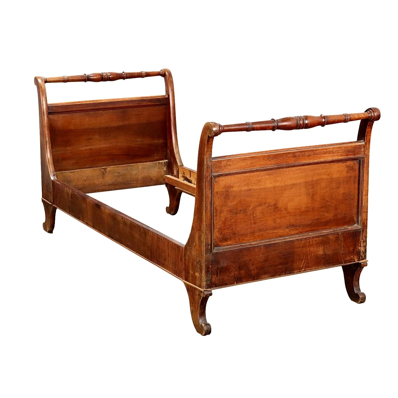 Inlaid walnut Louis Philippe single boat bed, 19th century 1